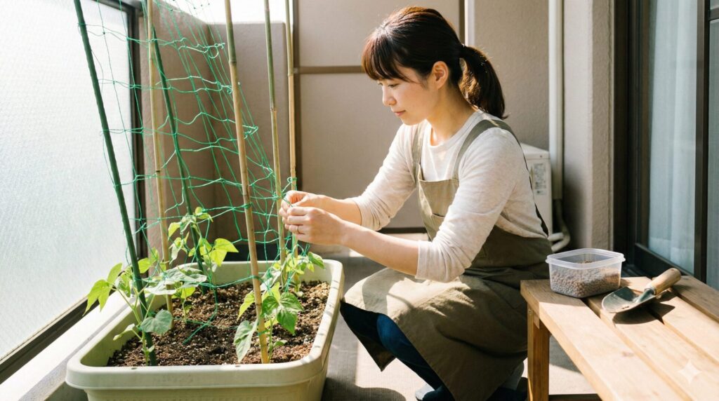 100均ネットでも育つ!支柱立ての工夫と追肥のタイミング