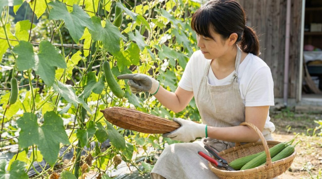 育て方で差が出る 食用とタワシを1株で上手に分ける管理術