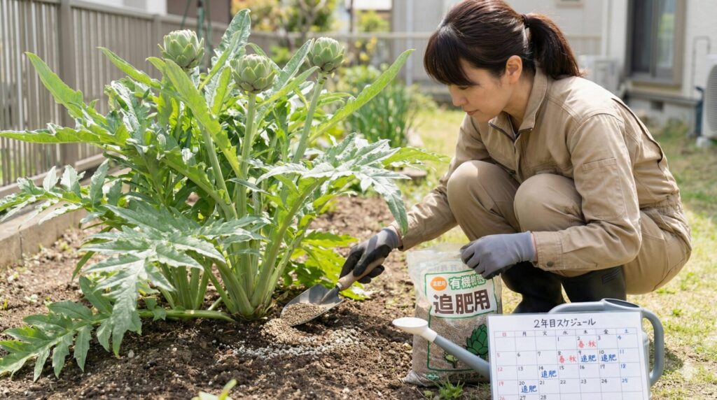 2年目に収穫するための年間管理スケジュールと追肥の方法