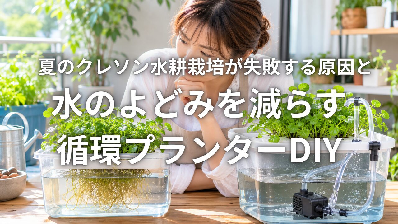 夏のクレソン水耕栽培が失敗する原因と水のよどみを減らす循環プランターDIY