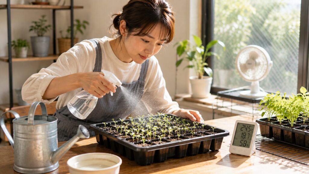 茎レタスの苗を徒長させない発芽後の温度 日当たり 水分管理