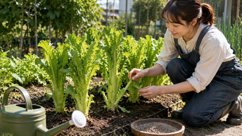 茎レタスの茎を太く育てる定植後の株間 水分 肥料 下葉管理