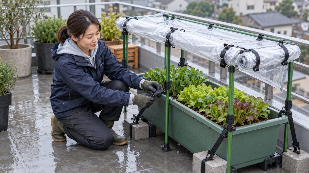 強風や台風に備える雨よけフレームの固定方法と安全対策