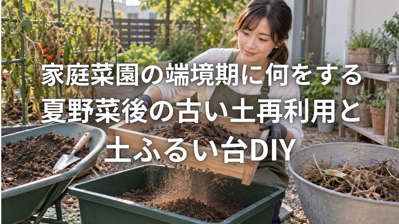 家庭菜園の端境期に何をする 夏野菜後の古い土再利用と土ふるい台DIY