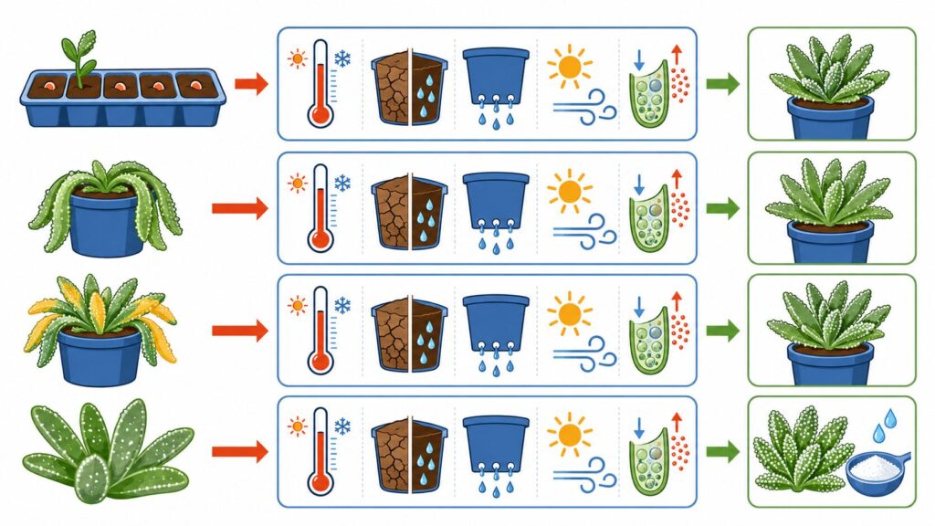 高温期に株が弱るときは気温と日当たりと風通しを合わせて確認する