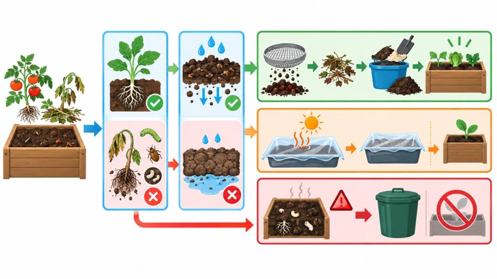病害が疑われる土は処理せずそのまま再利用しない