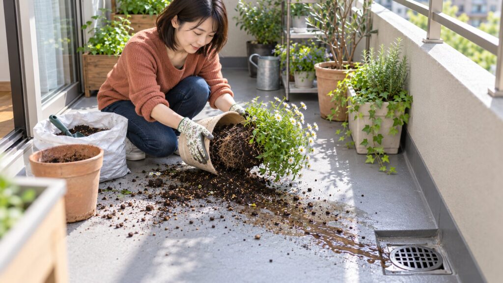 植え替えや土替えで土が排水口へ流れる原因