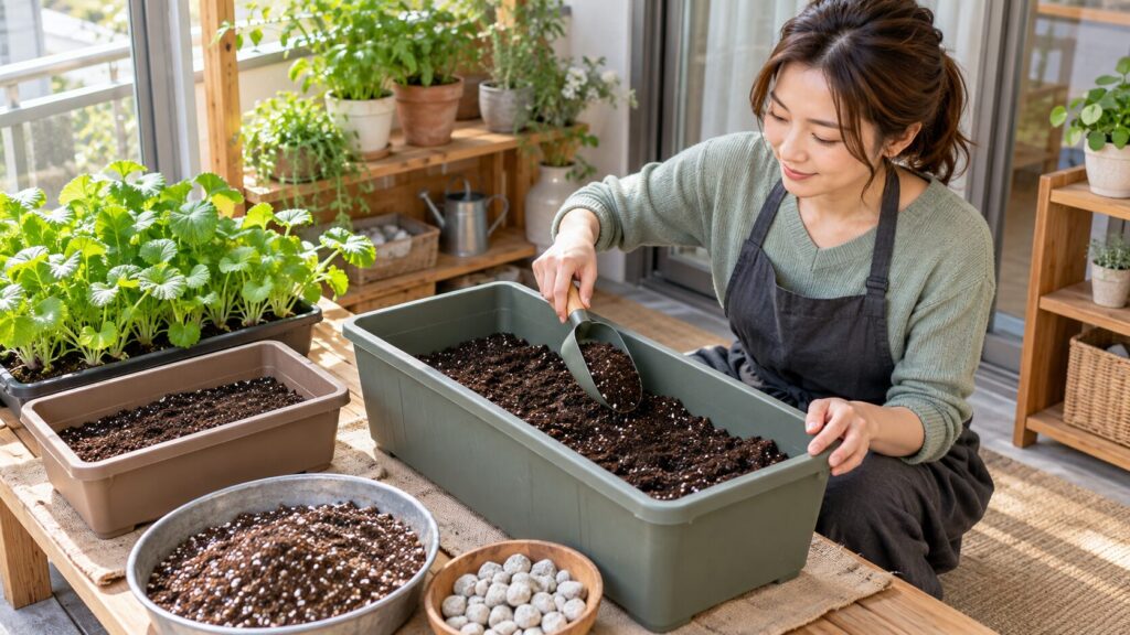わさび菜のプランター栽培に適した容器と培養土の選び方