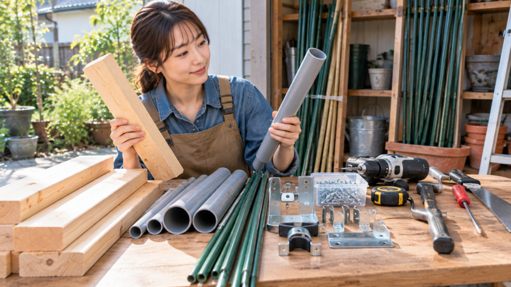 園芸支柱の収納ラックをDIYするための材料と工具の選び方