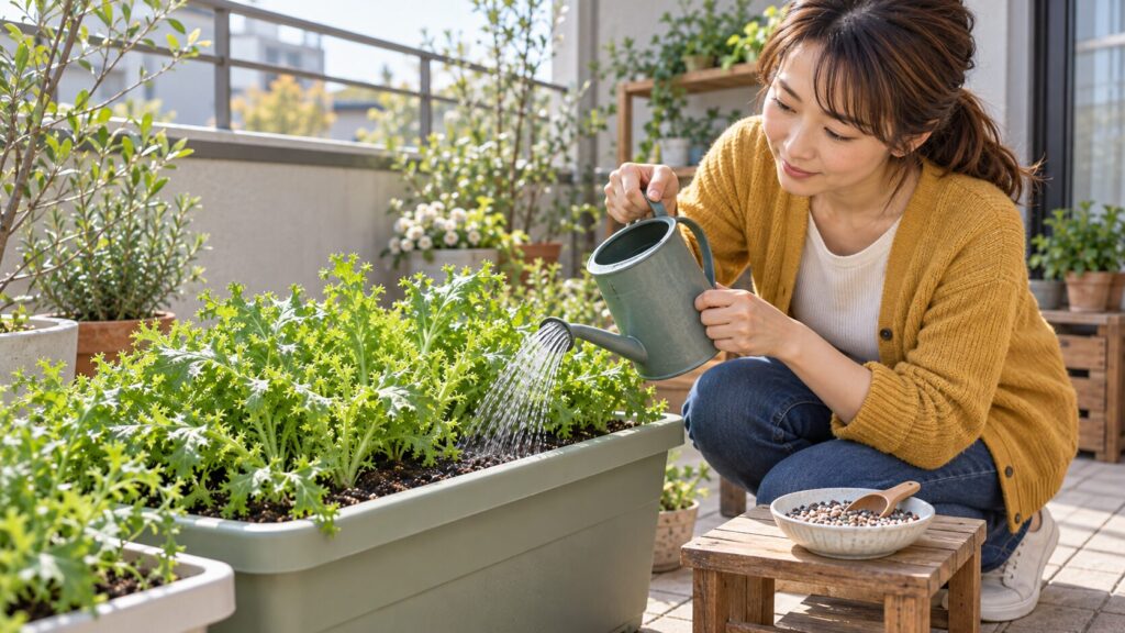 わさび菜の水やりと追肥のタイミングで葉を健やかに育てる方法