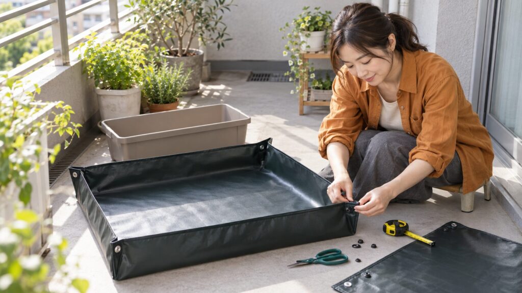 防水シートで作る土こぼれ防止作業トレーのDIY方法