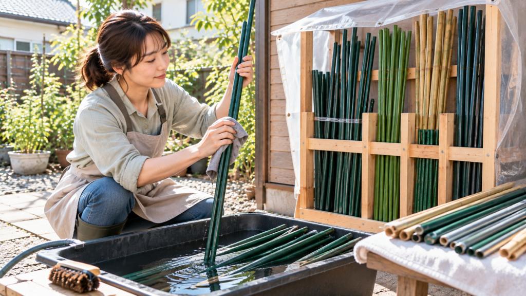 園芸支柱を長持ちさせる収納前のお手入れと屋外保管の注意点