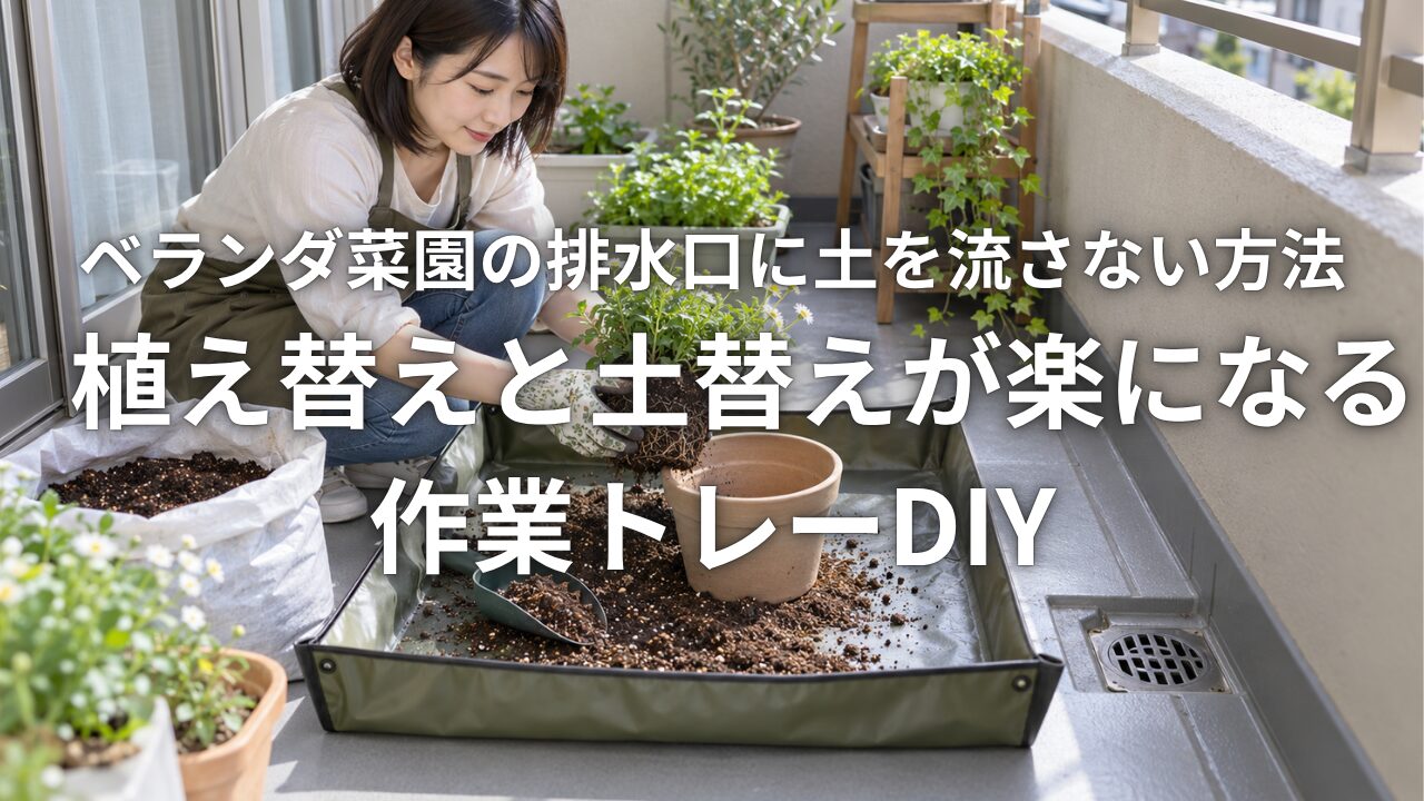 ベランダ菜園の排水口に土を流さない方法 植え替えと土替えが楽になる作業トレーDIY